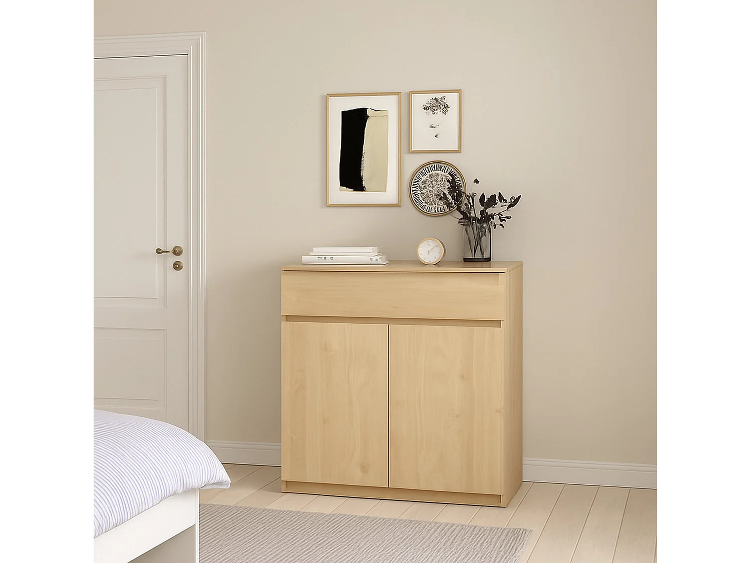 Buffet Dsanturr, Buffet du salon, Commode de salon, Garde-manger de cuisine, 80x40 h100 cm, Chêne clair