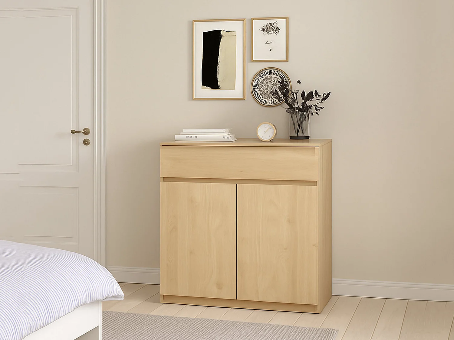 Buffet Dsanturr, Buffet du salon, Commode de salon, Garde-manger de cuisine, 80x40 h100 cm, Chêne clair