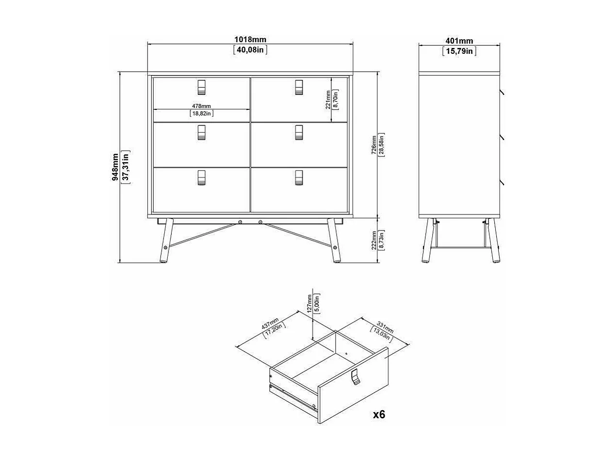 Buffet Drossitt, Buffet du salon, Commode de salon, Garde-manger de cuisine, 102x40 h95 cm, Chêne clair
