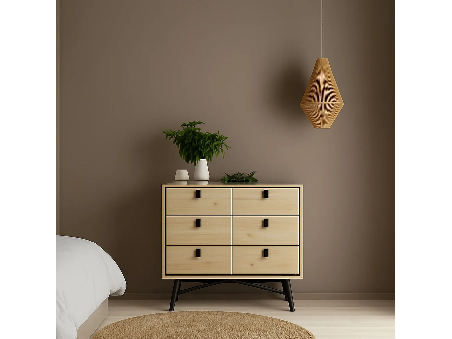 Buffet Drossitt, Buffet du salon, Commode de salon, Garde-manger de cuisine, 102x40 h95 cm, Chêne clair