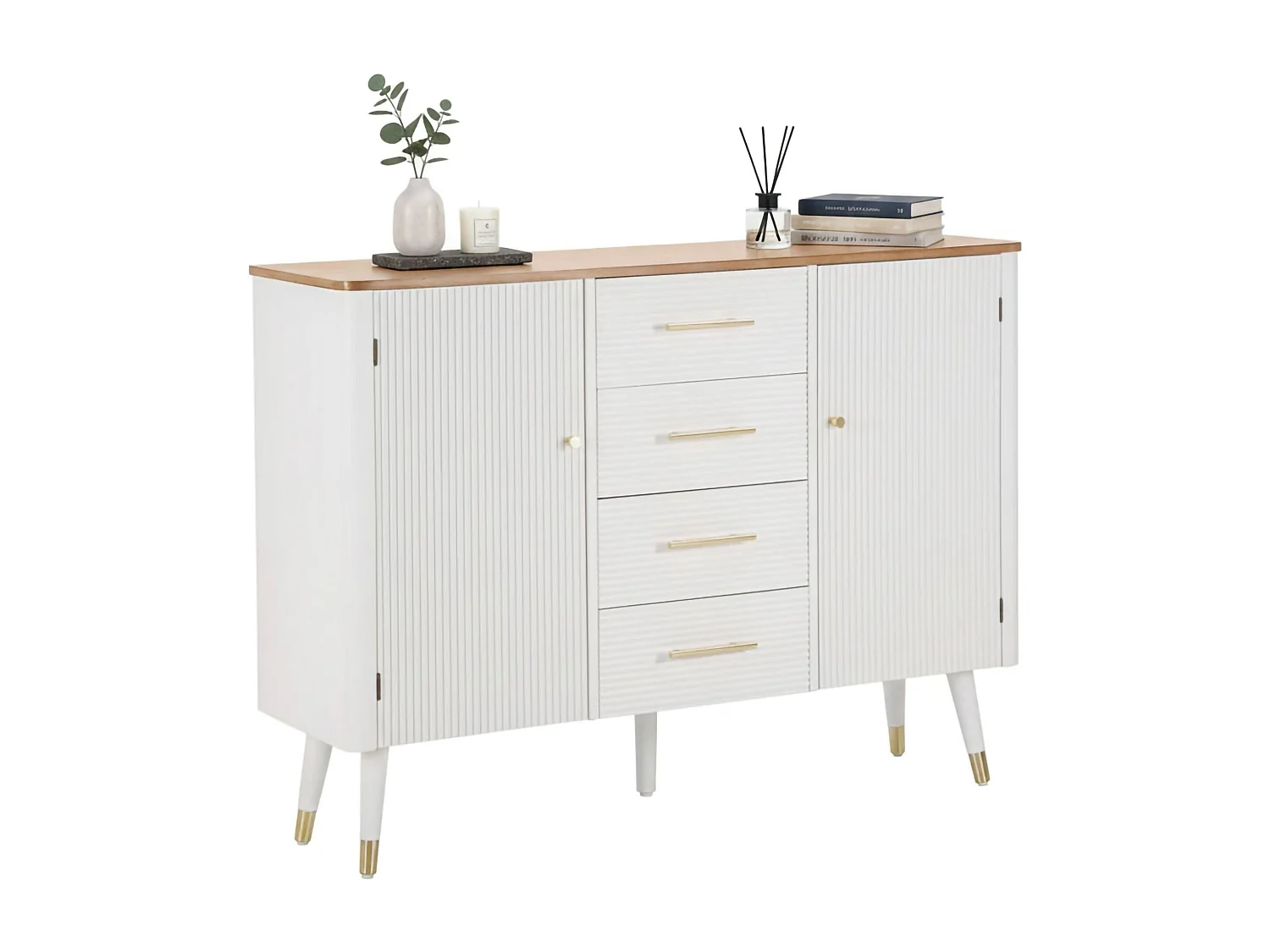 Acuut Dressoir, Woonkamerbuffet, Woonkamerdressoir, Keukenkast, 117x37 h90 cm, Wit en Bruin