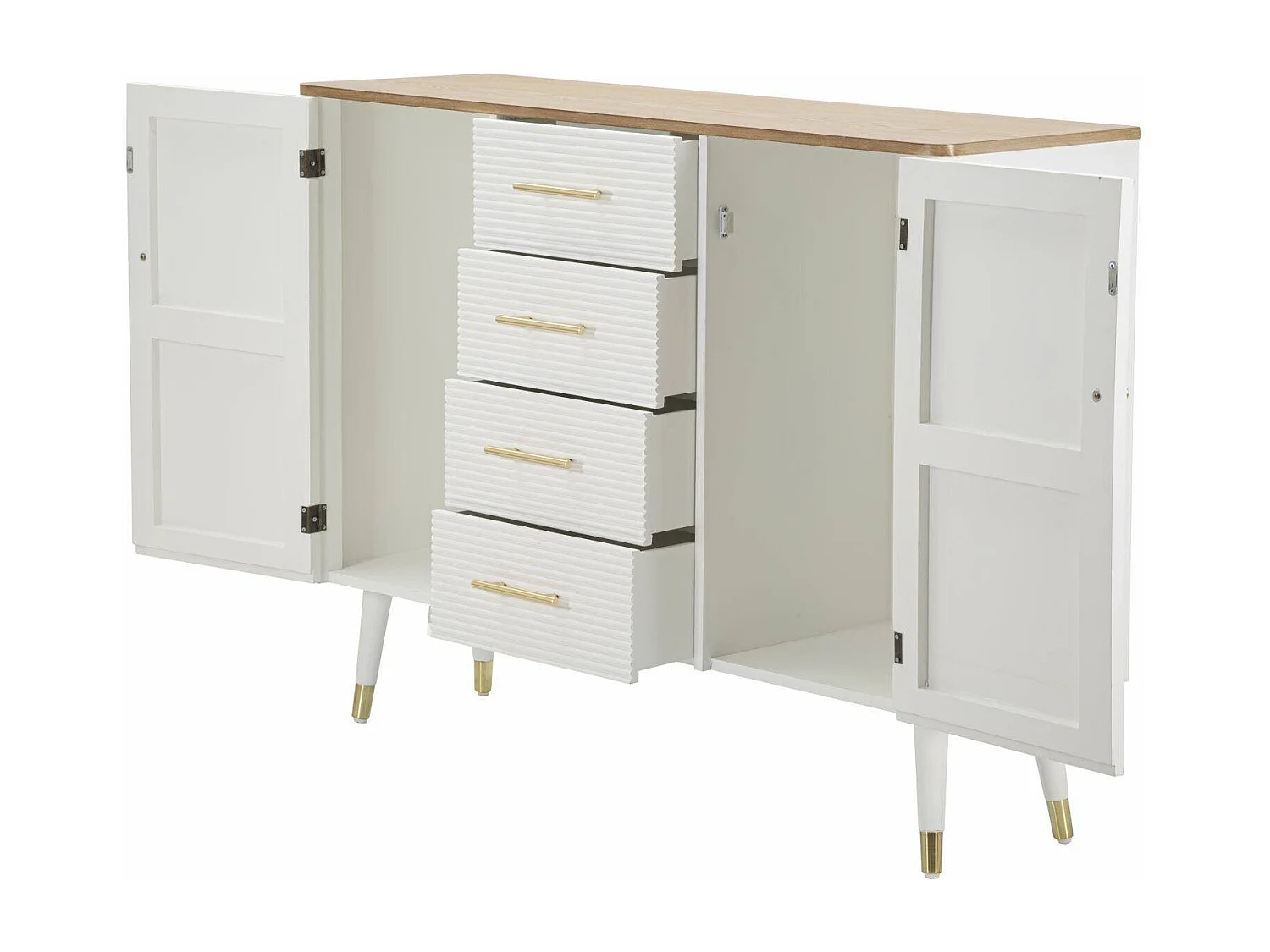Acuut Dressoir, Woonkamerbuffet, Woonkamerdressoir, Keukenkast, 117x37 h90 cm, Wit en Bruin