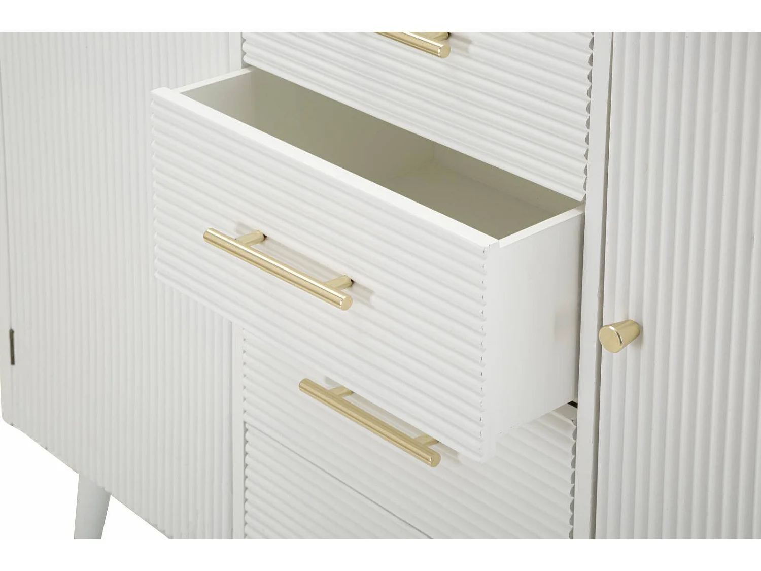 Buffet Acute, Buffet du salon, Commode de salon, Garde-manger de cuisine, 117x37 h90 cm, Blanc et marron