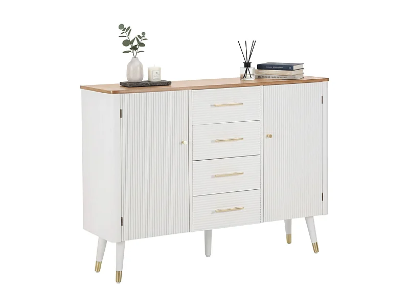 Acuut Dressoir, Woonkamerbuffet, Woonkamerdressoir, Keukenkast, 117x37 h90 cm, Wit en Bruin