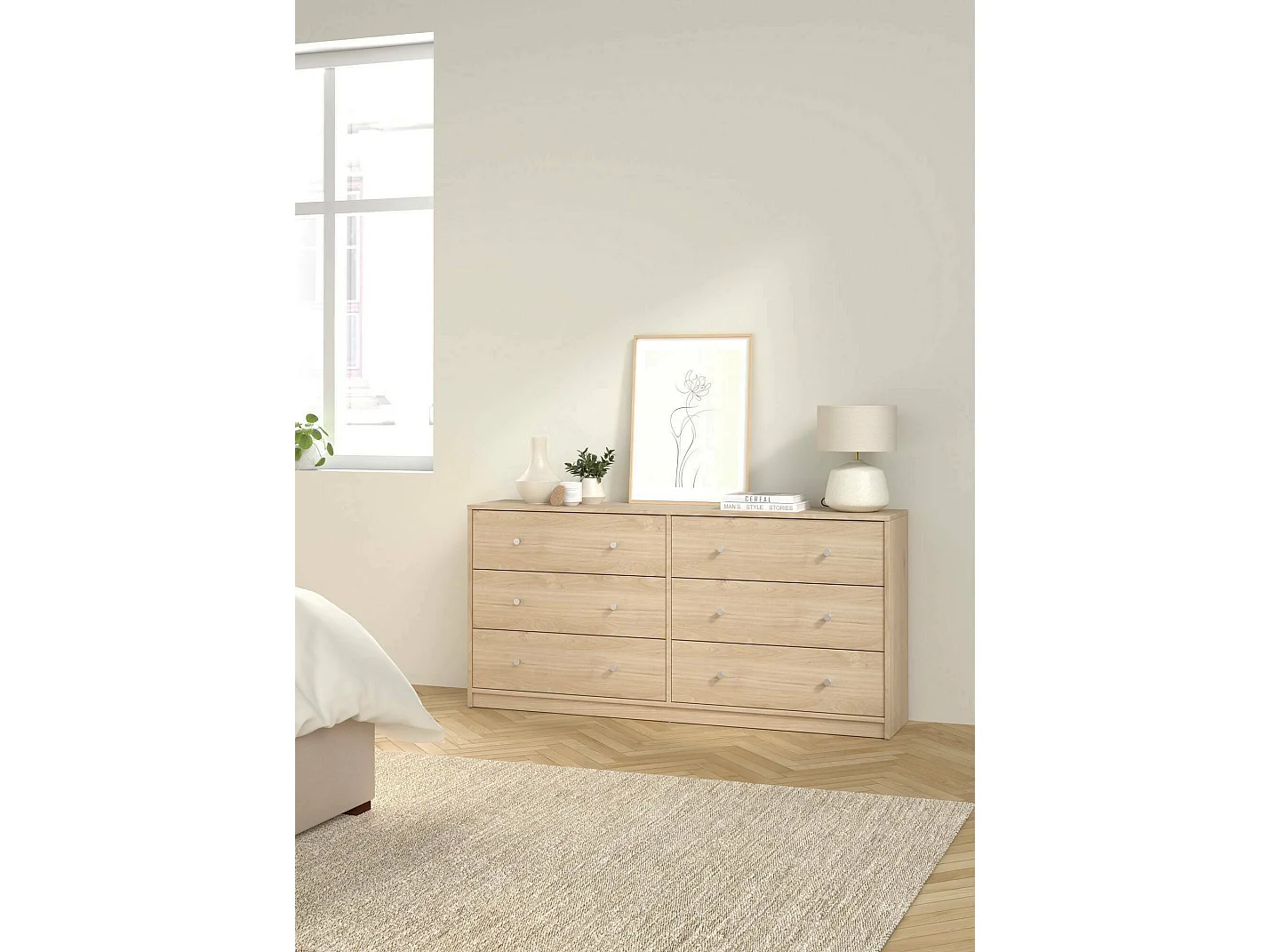 Kommode Dsanto, Wohnzimmerbuffet, Wohnzimmer-Sideboard, Moderne Küchen-Speisekammer, 143x30 h68 cm, Eiche