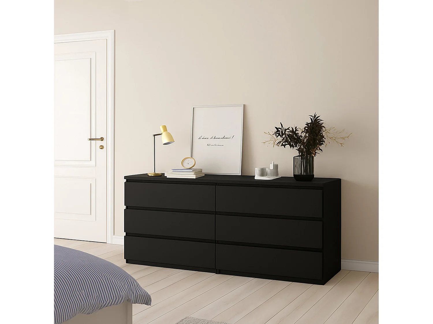 Credenza Joyce, 6 Cassetti, 50x153.8x68h cm Nero, Madia