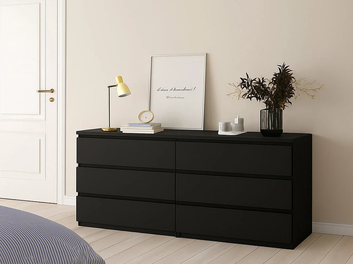 Credenza Joyce, 6 Cassetti, 50x153.8x68h cm Nero, Madia