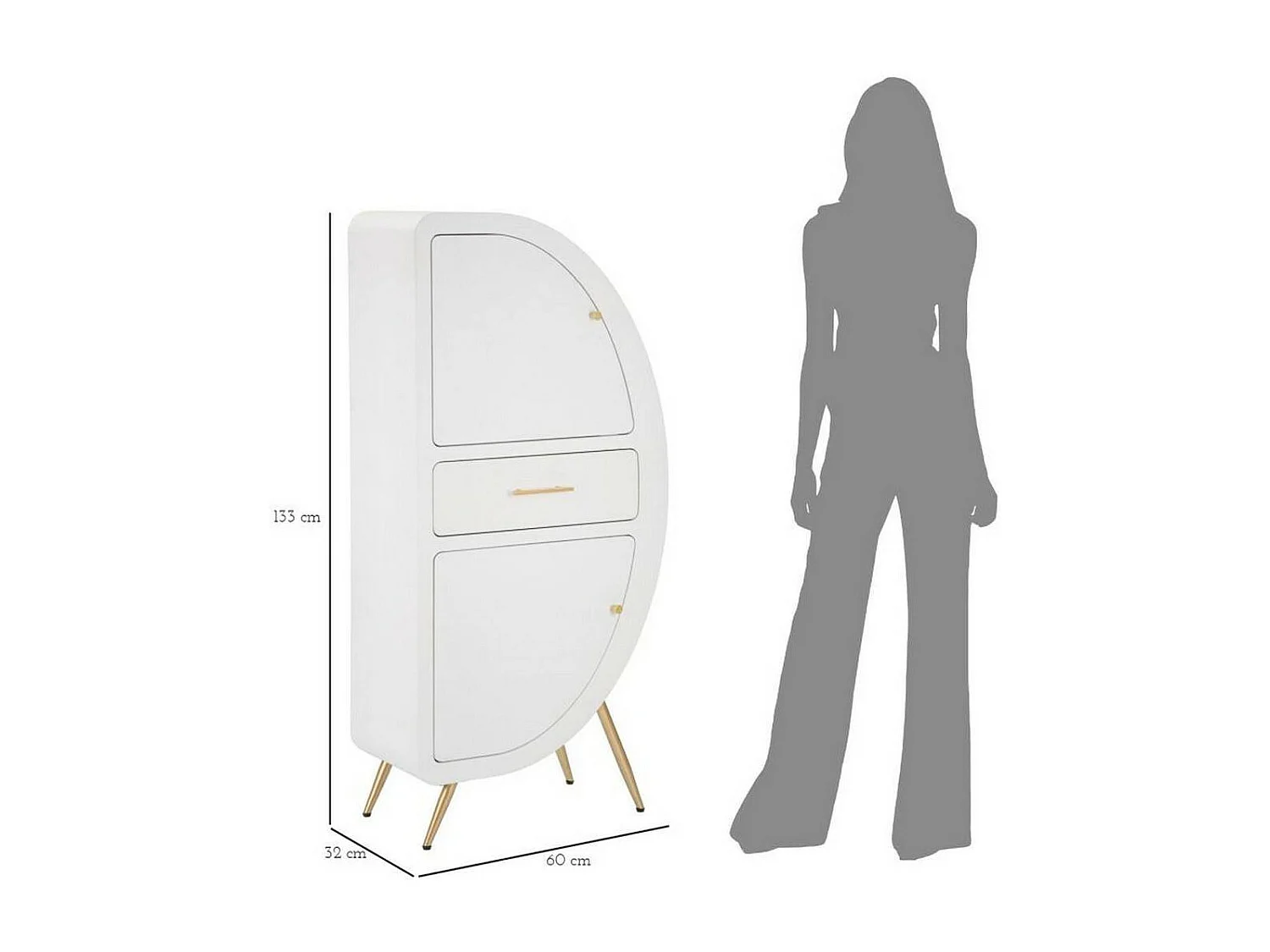 Buffet Tellier, Buffet du salon, Commode de salon, Garde-manger de cuisine, 60x32 h133 cm, Blanc et Or