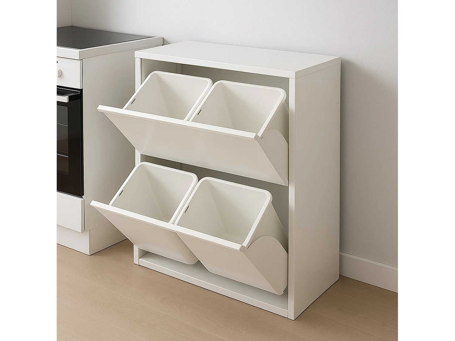 Poubelle AnuKhatun, Corbeille, Poubelle pour la collecte des déchets, Armoire à ordures, 60x25 h93 cm, Blanc