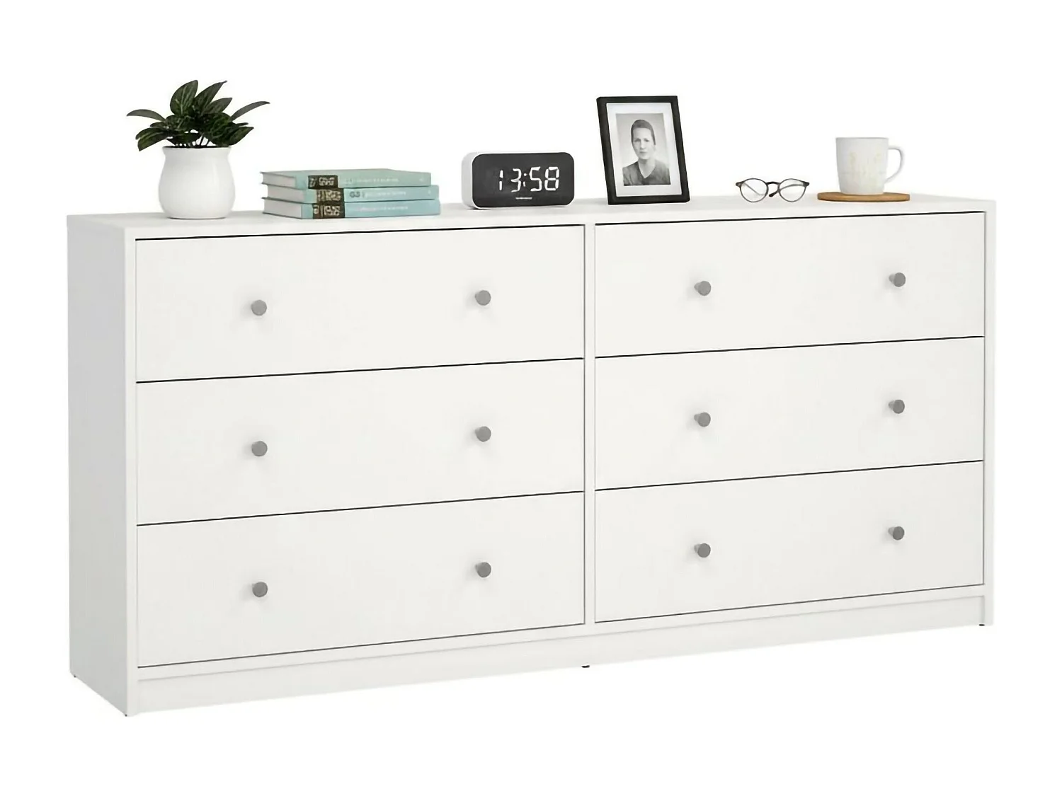 Aparador Dsanto, Bufé de salón, Aparador de salón, Despensa de cocina, 143x30 h68 cm, Blanco