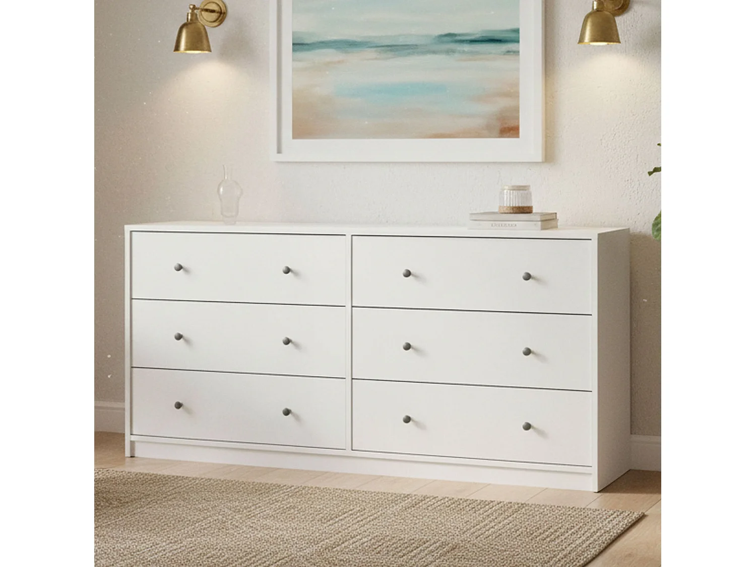 Aparador Dsanto, Bufé de salón, Aparador de salón, Despensa de cocina, 143x30 h68 cm, Blanco