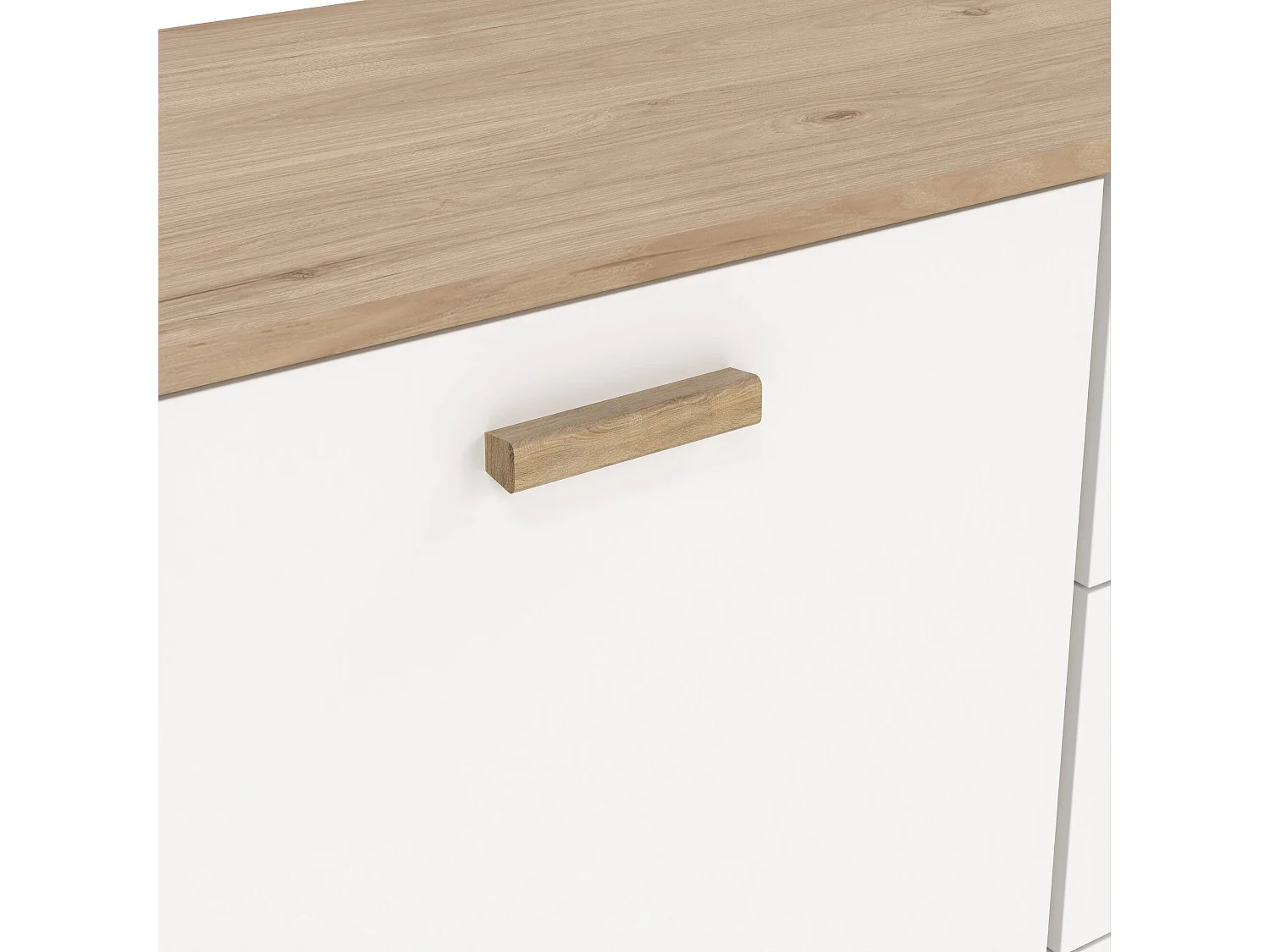 Buffet Dsanc, Buffet du salon, Commode de salon, Garde-manger de cuisine, 147x39 h73 cm, Chêne clair et Blanc