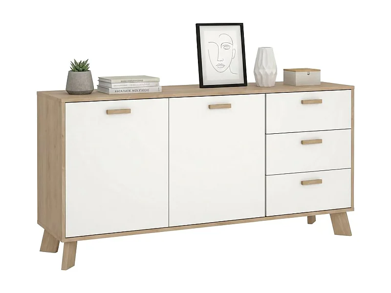 Dsanc dressoir, Woonkamerbuffet, Woonkamerdressoir, Keukenkast, 147x39 h73 cm, Eiken en Wit