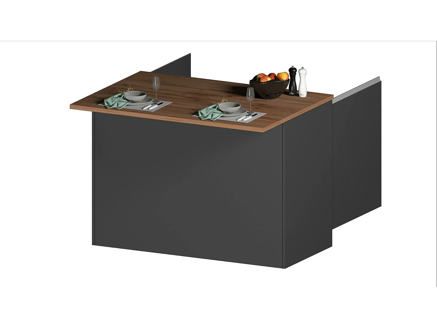 Îlot de cuisine Daffaticat, Armoire polyvalente, Meuble de kitchenette, Table auxiliaire, 100% Made in Italy, 125x90h90 cm, Anthracite et Chêne