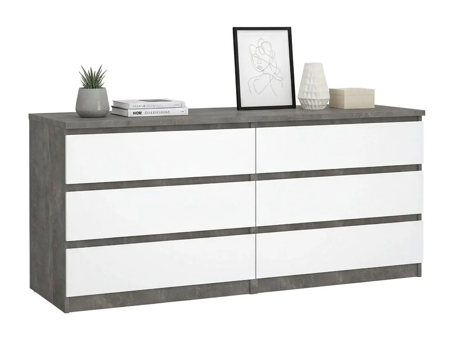 Buffet Dsanog, Buffet du salon, Commode de salon, Garde-manger de cuisine, 154x50 h70 cm, Ciment et blanc