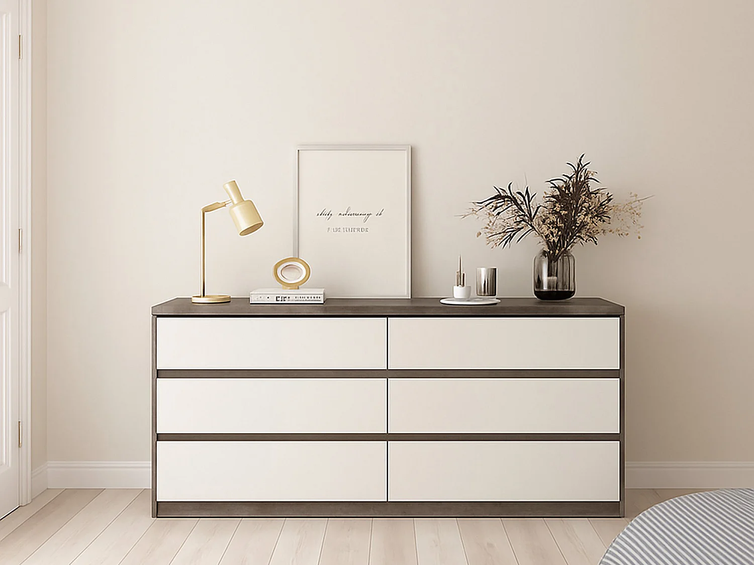 Buffet Dsanog, Buffet du salon, Commode de salon, Garde-manger de cuisine, 154x50 h70 cm, Ciment et blanc