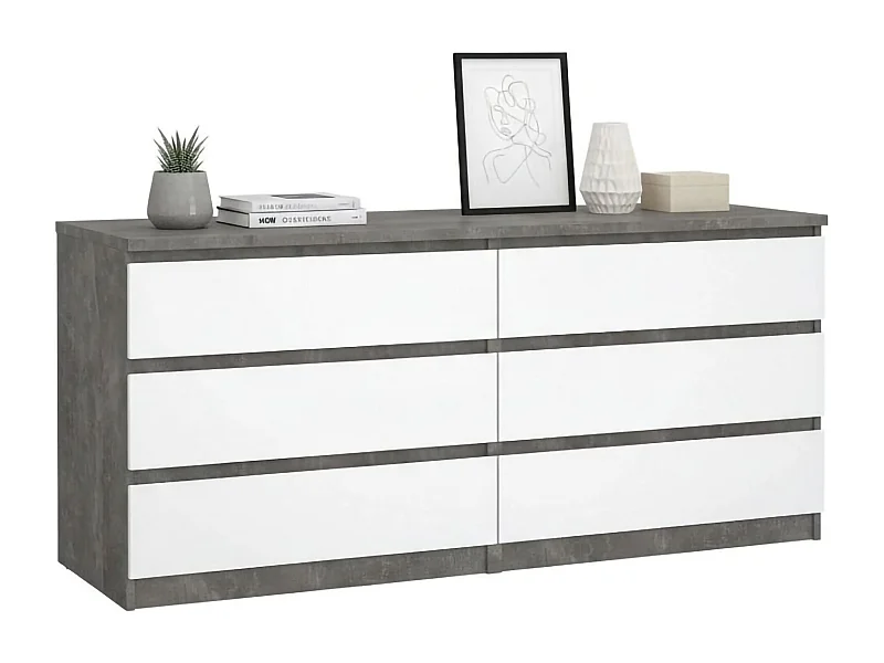 Dsanog dressoir, Woonkamerbuffet, Woonkamerdressoir, Keukenkast, 154x50 h70 cm, Cement en Wit