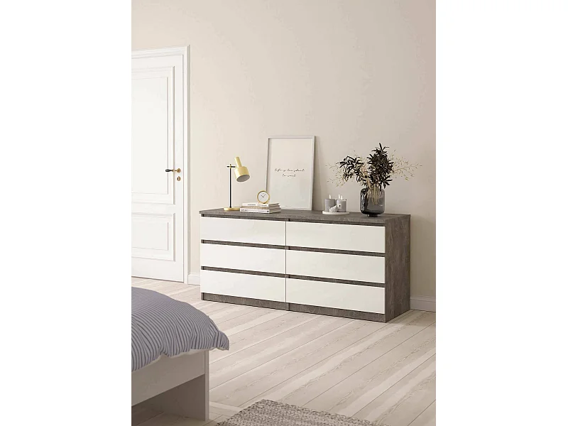 Buffet Dsanog, Buffet du salon, Commode de salon, Garde-manger de cuisine, 154x50 h70 cm, Ciment et blanc