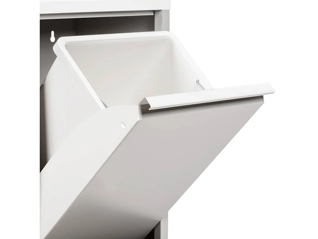 Lixeira Anukhatun, capacidade 72 (18 por balde), 60x25x93h cm Branco, contentor de resíduos, fixação à parede opcional, 4 cestos