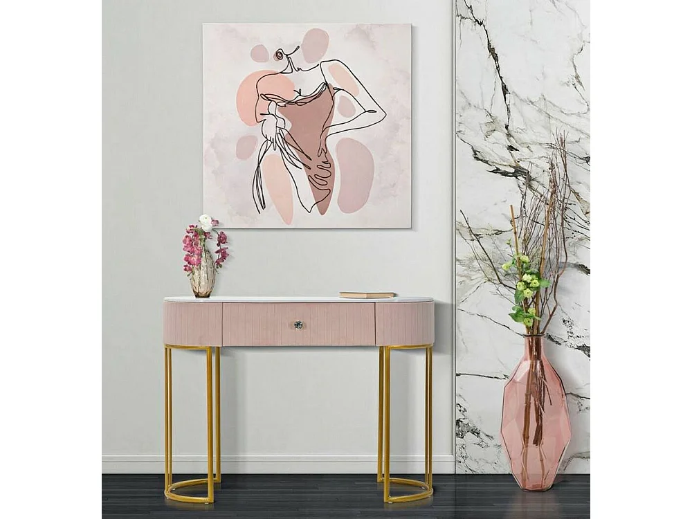 Abstraktes console, Multifunctionele tafel, Bijzetkast, Gangbureau, 100x40 h75 cm, Roze en Wit