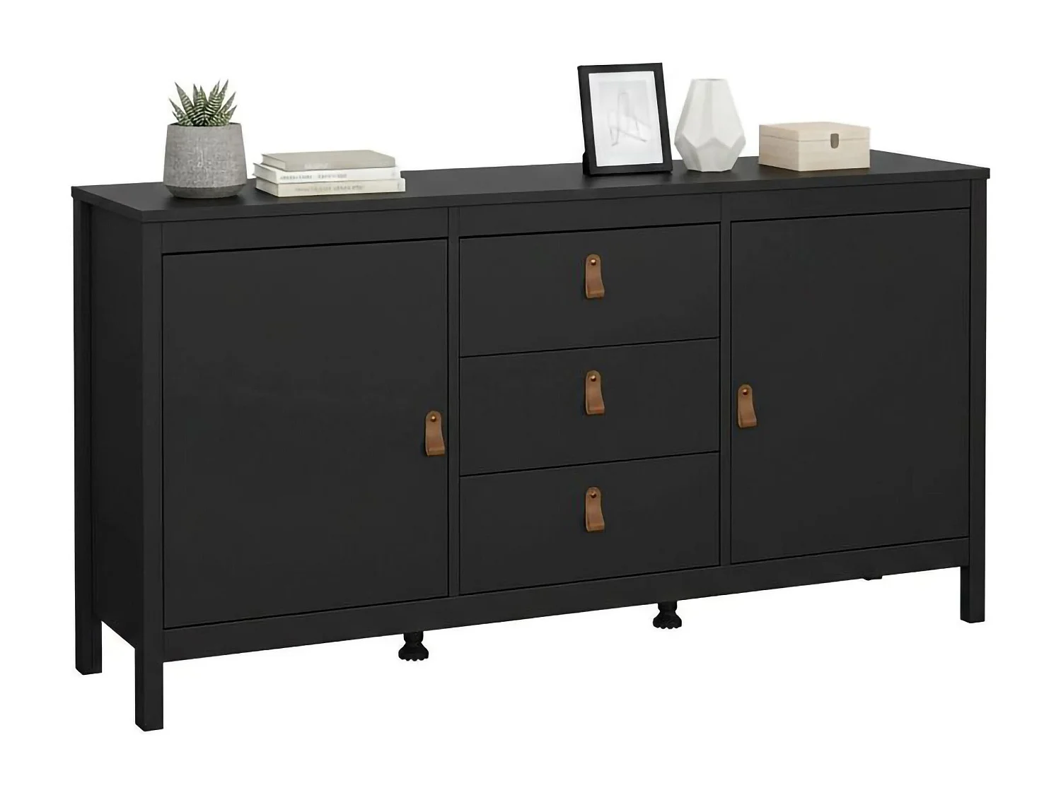 Kommode Dsaracc, Wohnzimmerbuffet, Wohnzimmer-Sideboard, Moderne Küchen-Speisekammer, 151x38 h80 cm, Schwarz