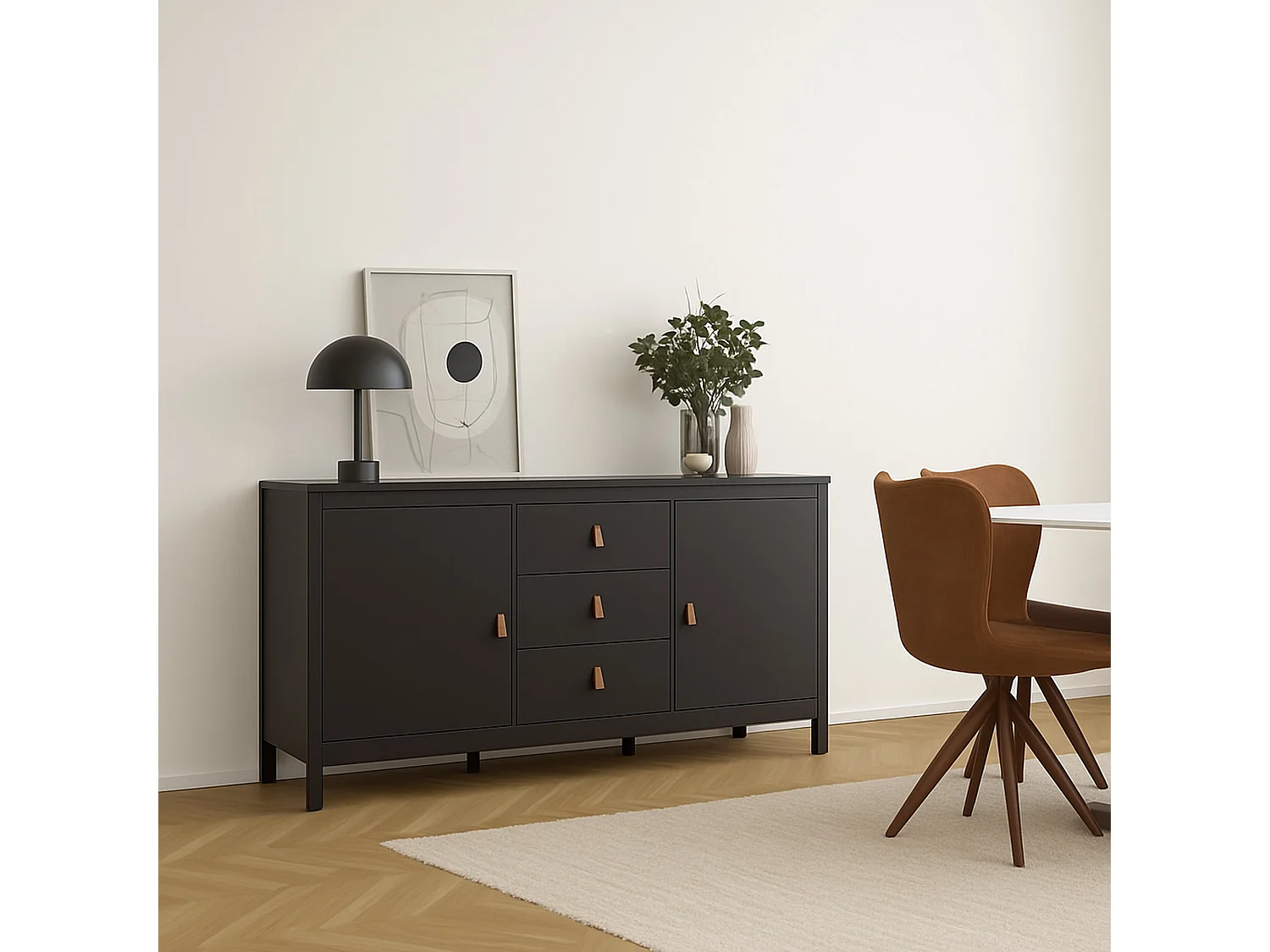 Buffet Dsaracc, Buffet du salon, Commode de salon, Garde-manger de cuisine, 151x38 h80 cm, Noir