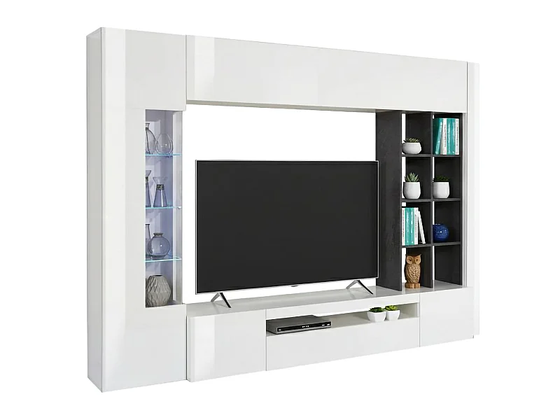 Dmora Wandmeubel Ocean 40x290x192h cm Wit Glanzend 20 Planken 6 Deuren, 24 Vakken Gemaakt in Italië