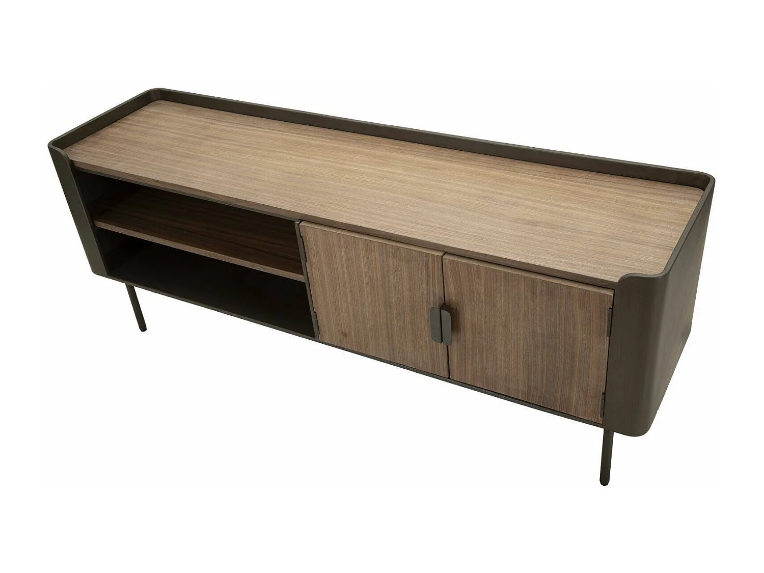 Mueble de televisión Cannon, Aparador de salón, Mueble bajo para TV, Base de pared equipada, 150x42 h58 cm, Gris y Marrón