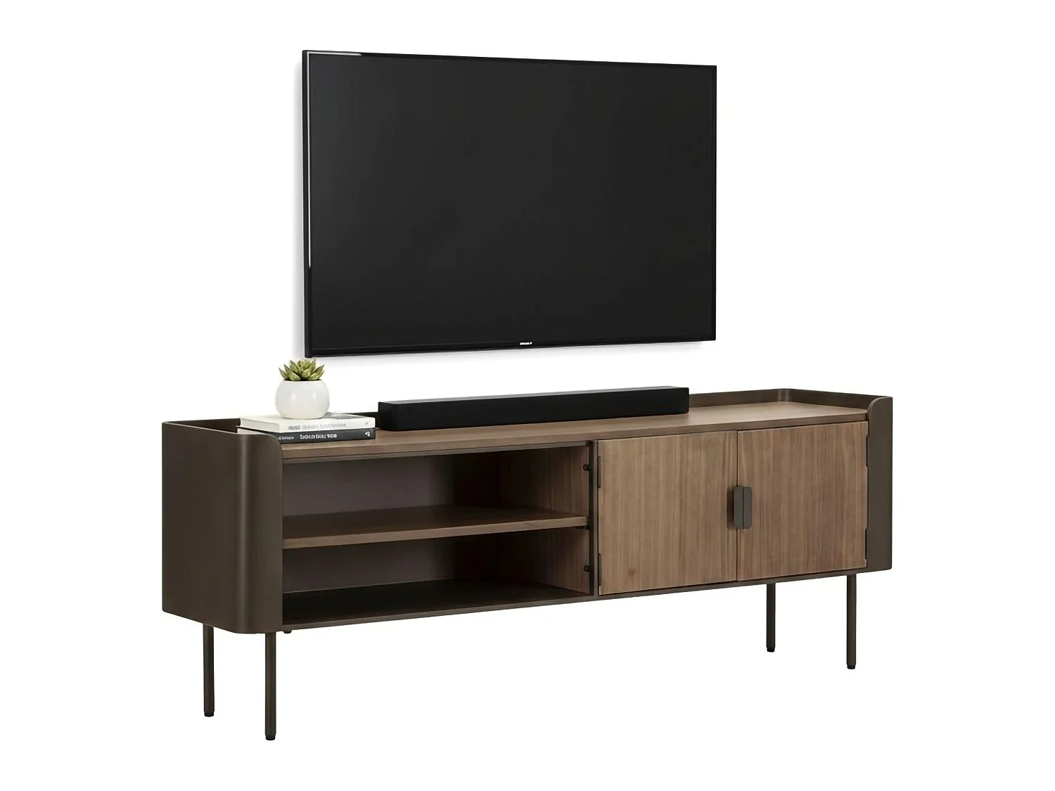 Cannon TV-meubel, Woonkamerdressoir, Lage tv-kast, Voorzien van wandbasis, 150x42 h58 cm, Grijs en Bruin