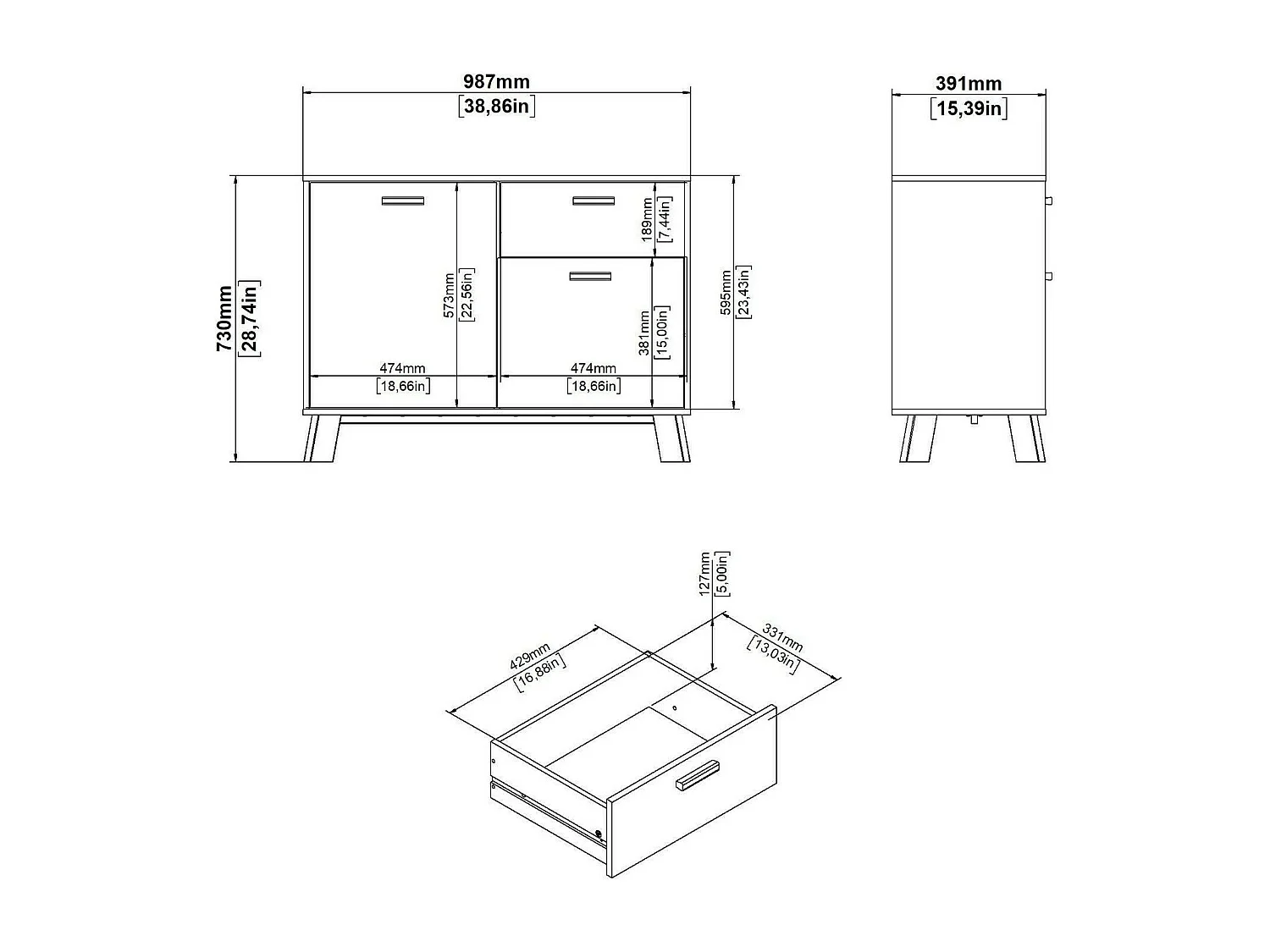 Buffet Drinco, Buffet du salon, Commode de salon, Garde-manger de cuisine, 99x39 h73 cm, Chêne clair et Blanc