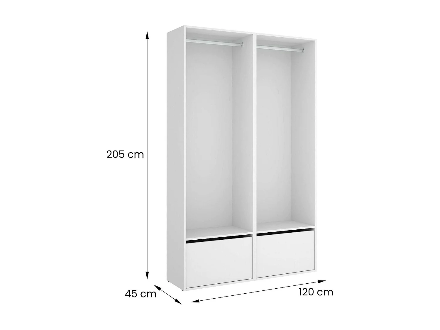 Dra guarda-roupa grande, mobiliário de quarto, roupeiro, roupeiro, 120x45 h205 cm, branco e carvalho
