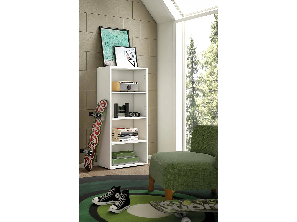 Bücherregal Ddjuri, Bibliothek mit 3 verstellbaren Einlegeböden, Bücherregal, Schrankwand mit Regalen, 100% Made in Italy, 60x30h130 cm, WeiÃŸ