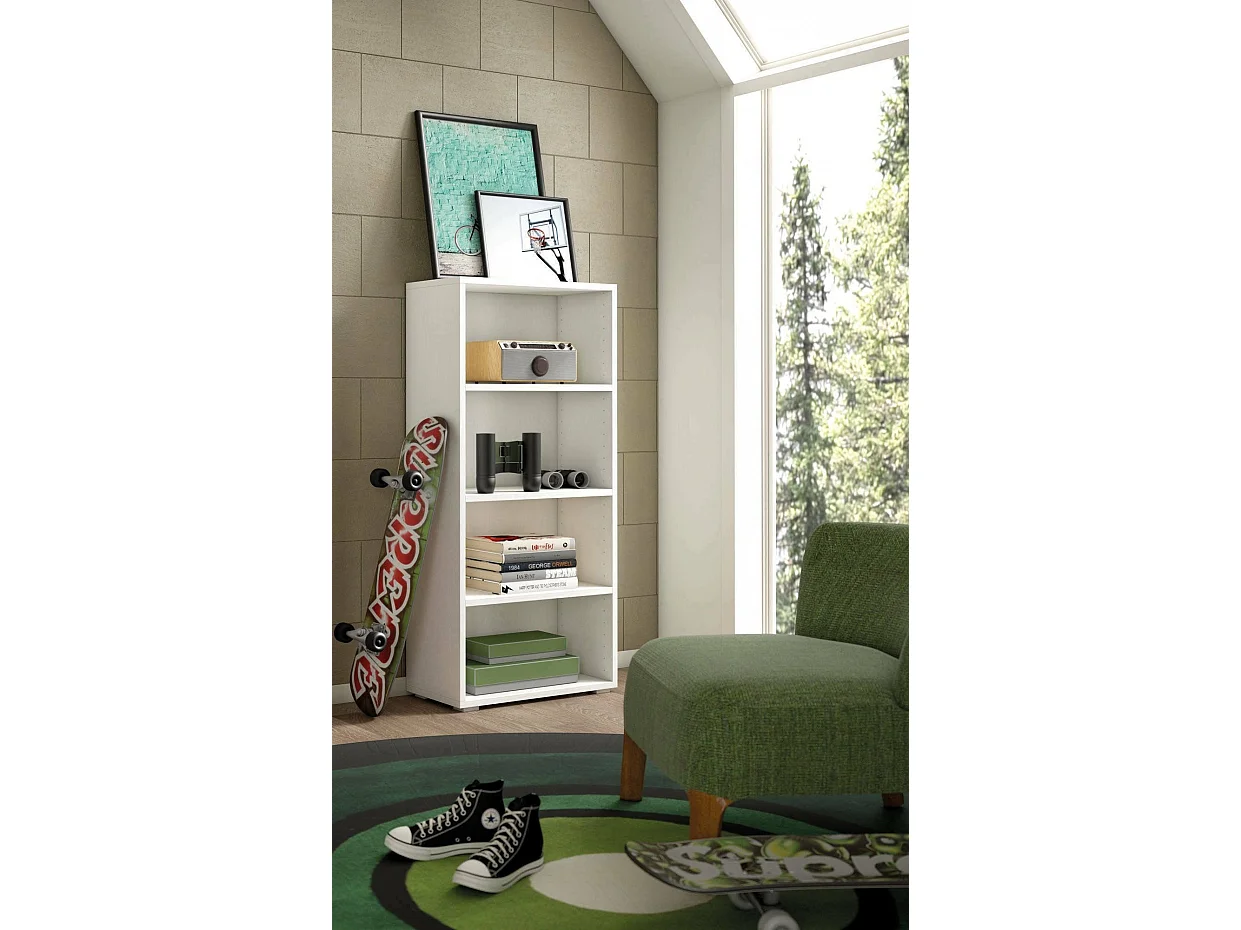 Bücherregal Ddjuri, Bibliothek mit 3 verstellbaren Einlegeböden, Bücherregal, Schrankwand mit Regalen, 100% Made in Italy, 60x30h130 cm, WeiÃŸ