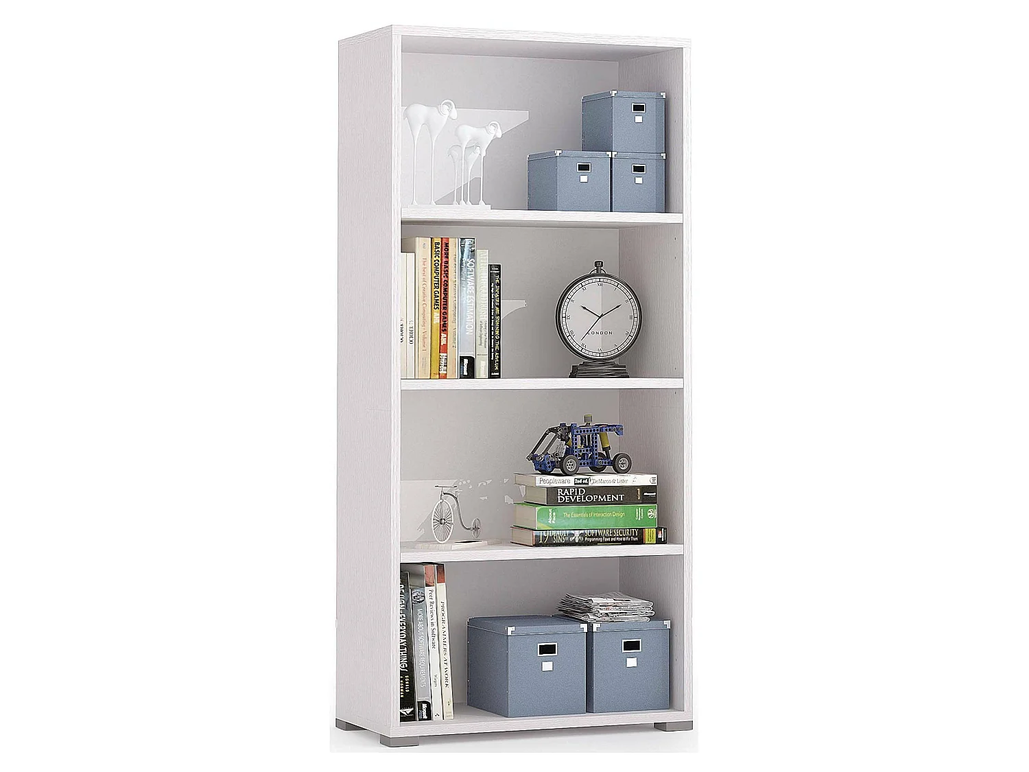 Ddjuri boekenkast, Bibliotheek met 3 verstelbare planken, Boekenplank, Bovenkast met planken, 100% Made in Italy, 60x30h130 cm, Wit