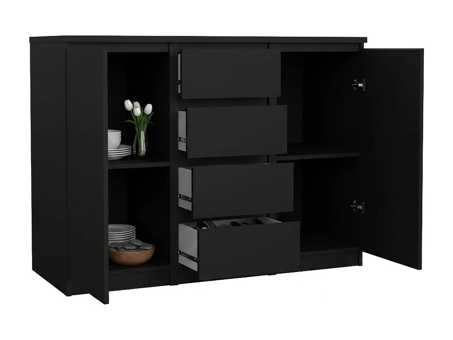 Buffet Dsalmas, Buffet du salon, Commode de salon, Garde-manger de cuisine, 121x50 h91 cm, Noir