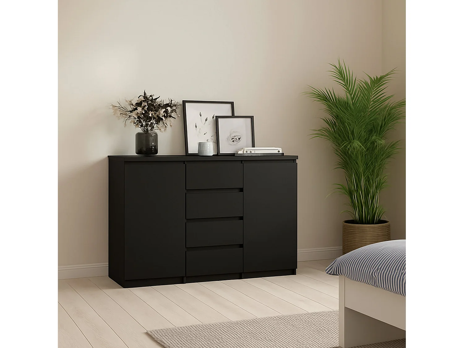 Buffet Dsalmas, Buffet du salon, Commode de salon, Garde-manger de cuisine, 121x50 h91 cm, Noir