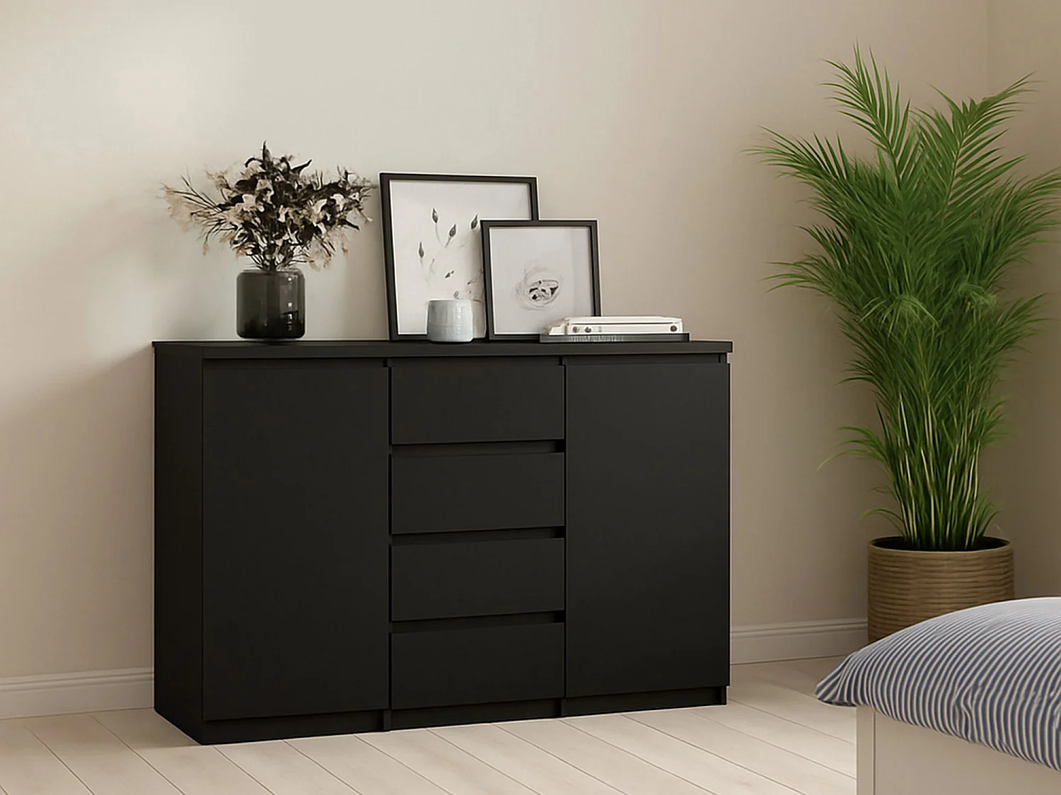 Buffet Dsalmas, Buffet du salon, Commode de salon, Garde-manger de cuisine, 121x50 h91 cm, Noir