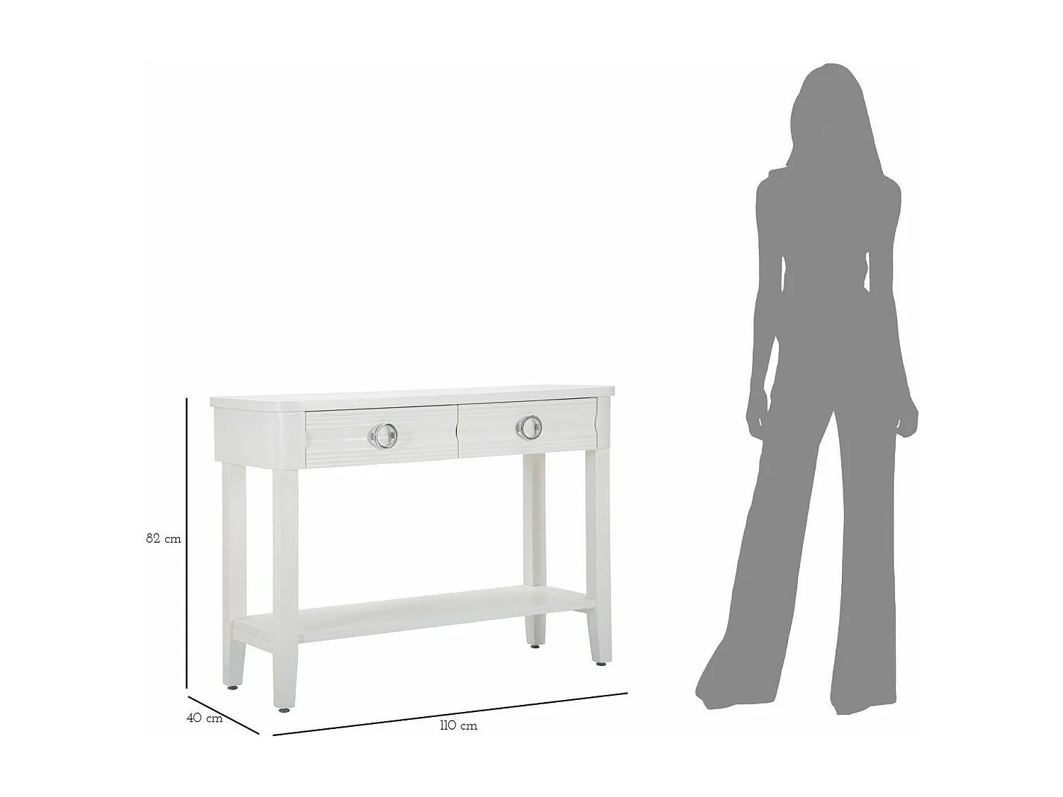 Bakar console, Multifunctionele tafel, Bijzetkast, Gangbureau, 110x40 h82 cm, Wit