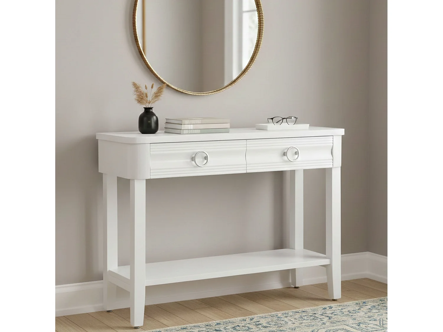 Bakar console, Multifunctionele tafel, Bijzetkast, Gangbureau, 110x40 h82 cm, Wit