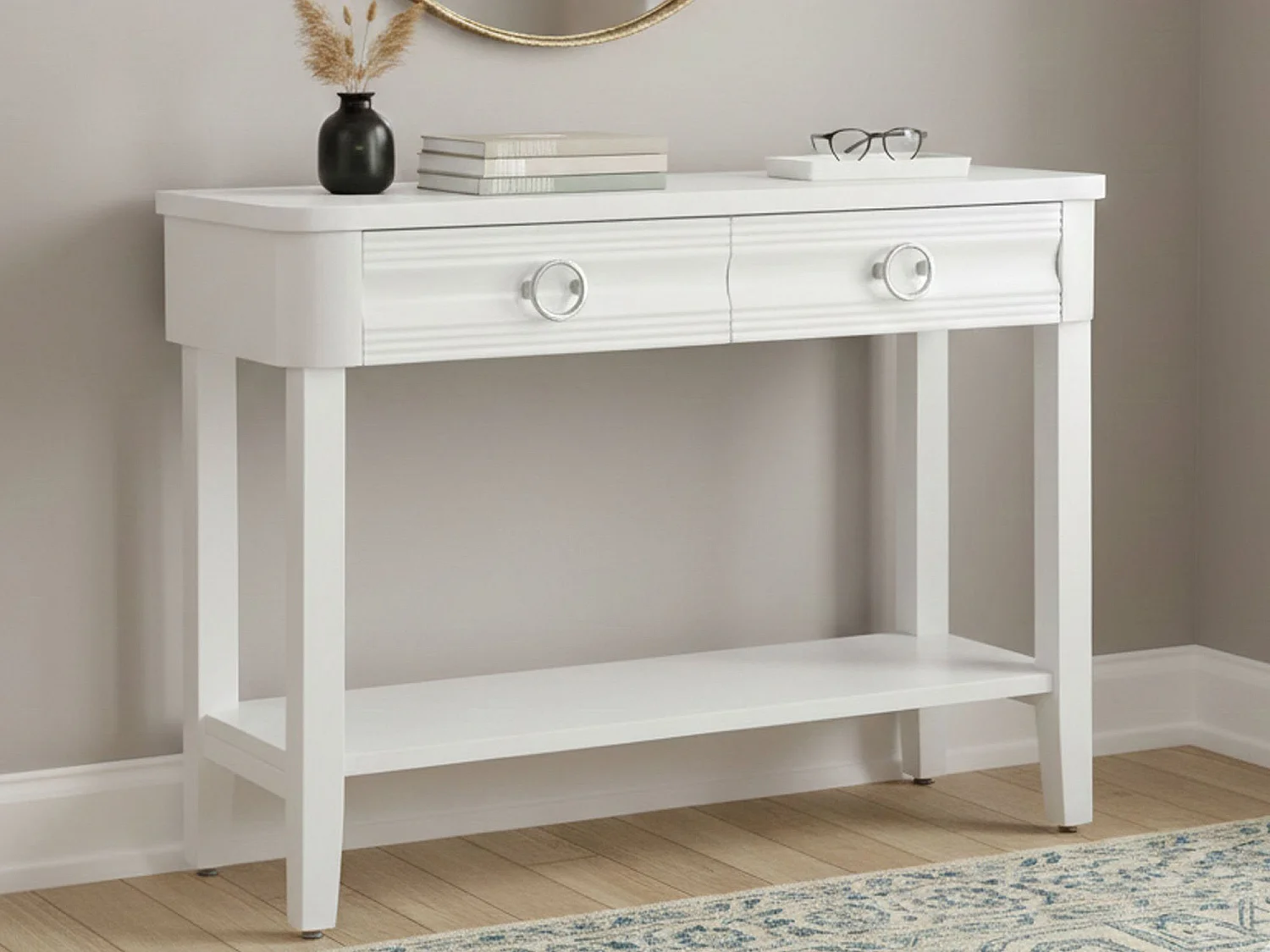 Bakar console, Multifunctionele tafel, Bijzetkast, Gangbureau, 110x40 h82 cm, Wit