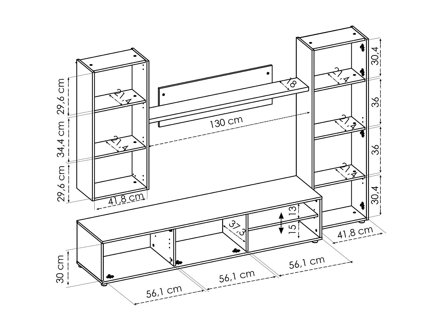 Sistema de parede Foraker, conjunto de sala de TV, móveis de sala multiuso, 220x41h180 cm, carvalho atado e branco