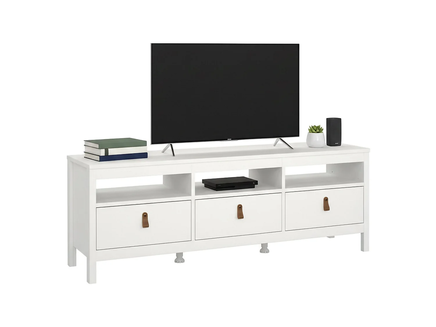 Meuble TV Dtofan, Buffet de salon, Armoire basse pour TV, Base murale de rangement, 151x38 h54 cm, Blanc