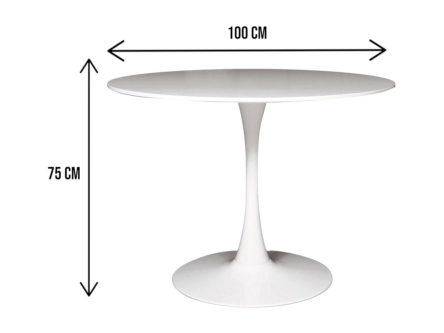 Table fixe Dpavard, Table de cuisine ronde, Table de salle à manger, Table avec plateau polyvalent, 100x100h75 cm, Blanc