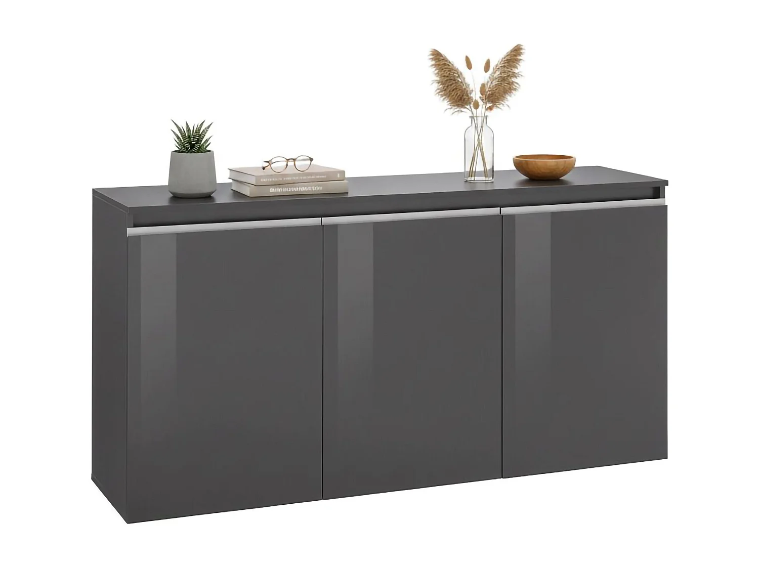 Aparador Pino, aparador de cozinha 3 portas, Buffet de sala, 100% Fabricado em Itália, 150x40h81 cm, Antracite brilhante