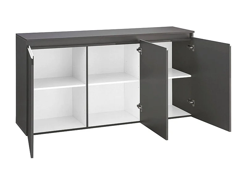 Buffet Pino, Buffet de cuisine 3 portes, Buffet de salon, 100% Made in Italy, 150x40h81 cm, Anthracite Brillant