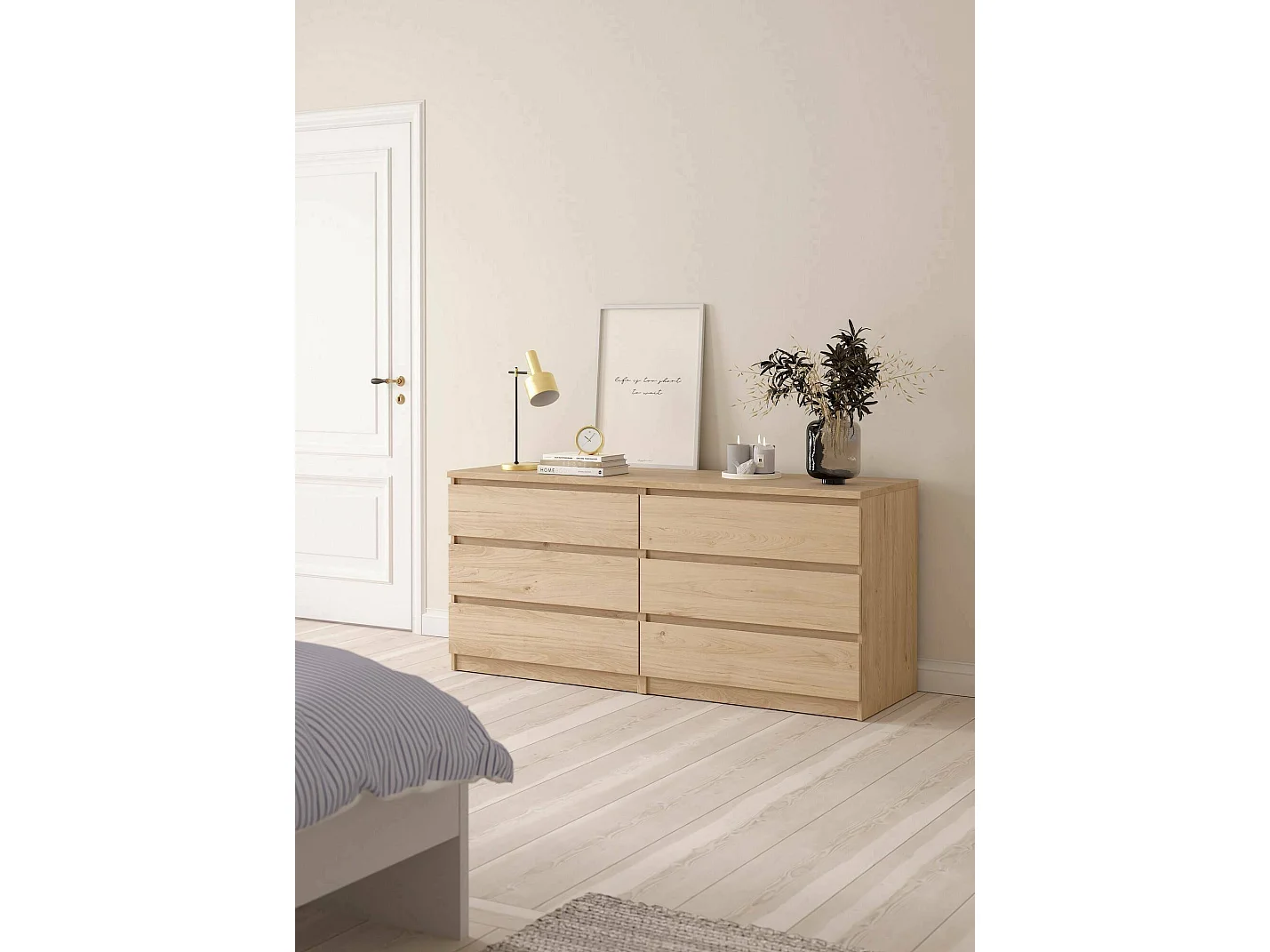 Kommode Dsanog, Wohnzimmerbuffet, Wohnzimmer-Sideboard, Moderne Küchen-Speisekammer, 154x50 h70 cm, Eiche