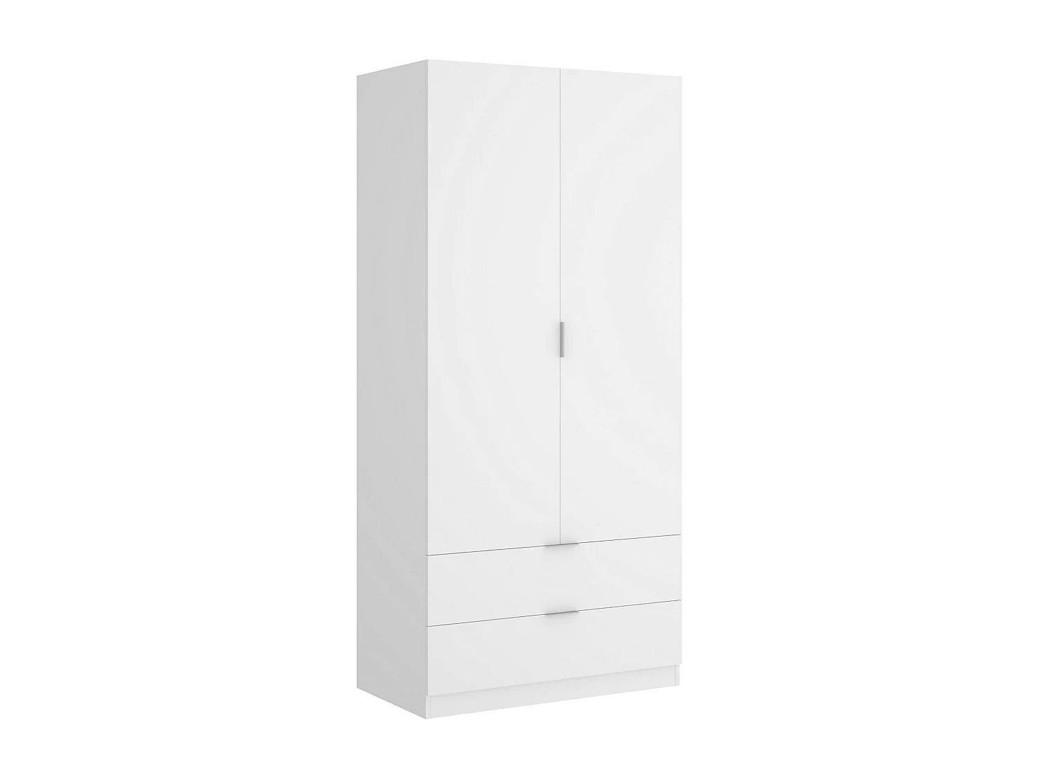 Armário Dlunin, Cabide para quarto, Armário com 2 portas de batente e 2 gavetas, 81x52h184 cm, Branco