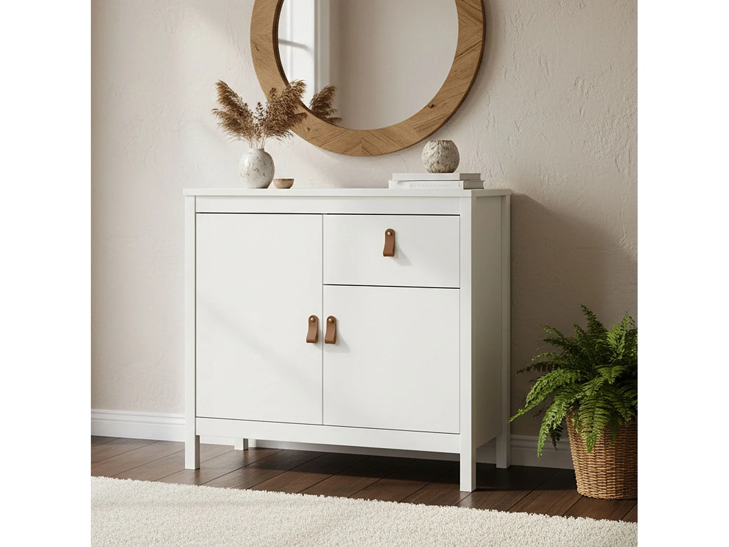 Kommode Dsaracin, Wohnzimmerbuffet, Wohnzimmer-Sideboard, Moderne Küchen-Speisekammer, 82x38 h80 cm, WeiÃŸ