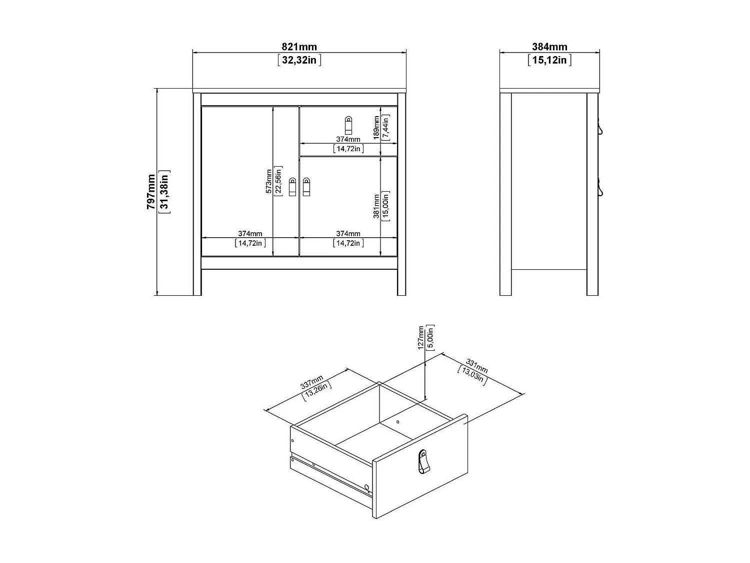 Kommode Dsaracin, Wohnzimmerbuffet, Wohnzimmer-Sideboard, Moderne Küchen-Speisekammer, 82x38 h80 cm, WeiÃŸ