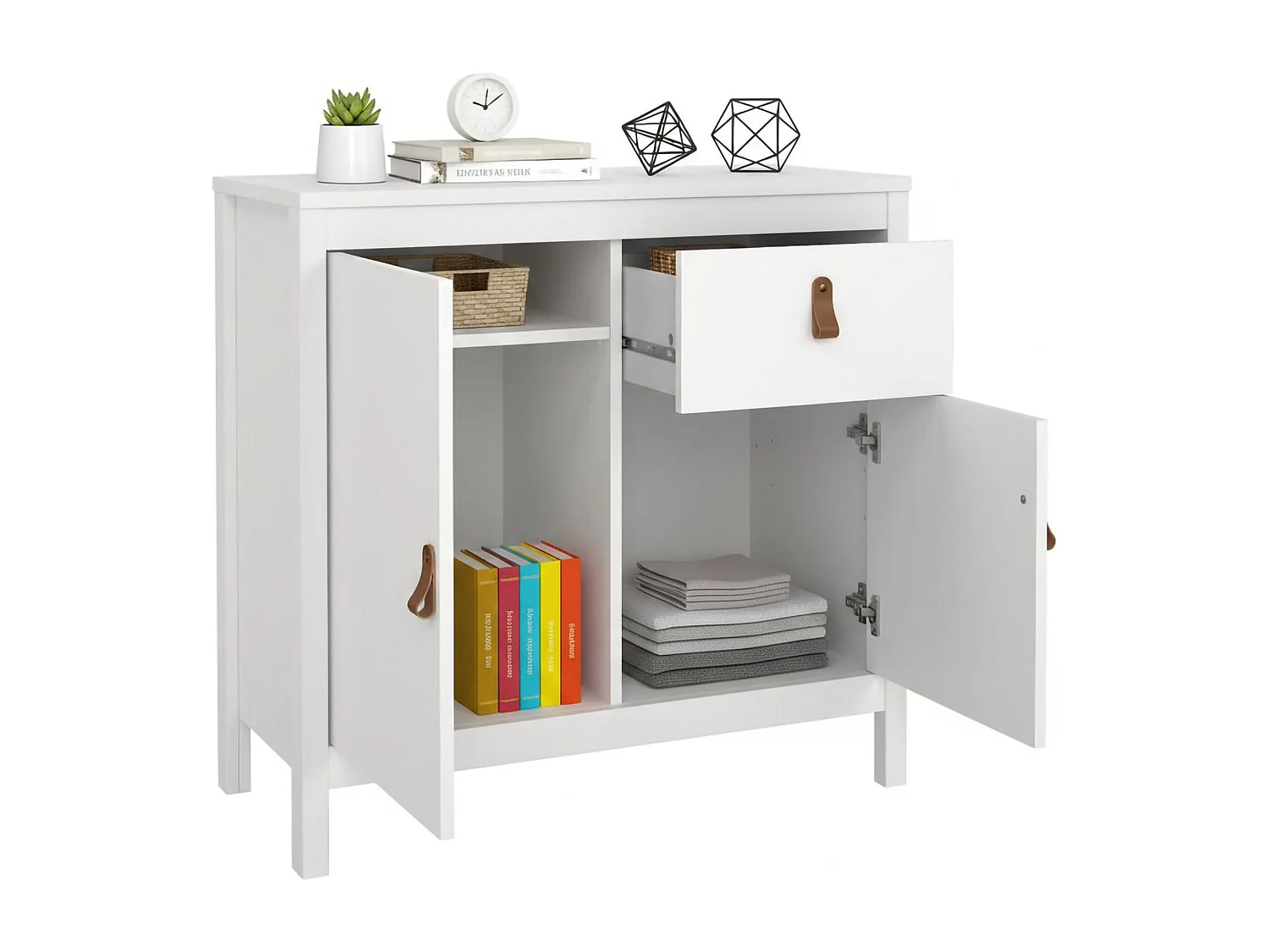 Kommode Dsaracin, Wohnzimmerbuffet, Wohnzimmer-Sideboard, Moderne Küchen-Speisekammer, 82x38 h80 cm, WeiÃŸ